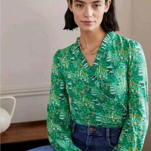 New with tags, Boden, Green Feaux Wrap Top, size 8